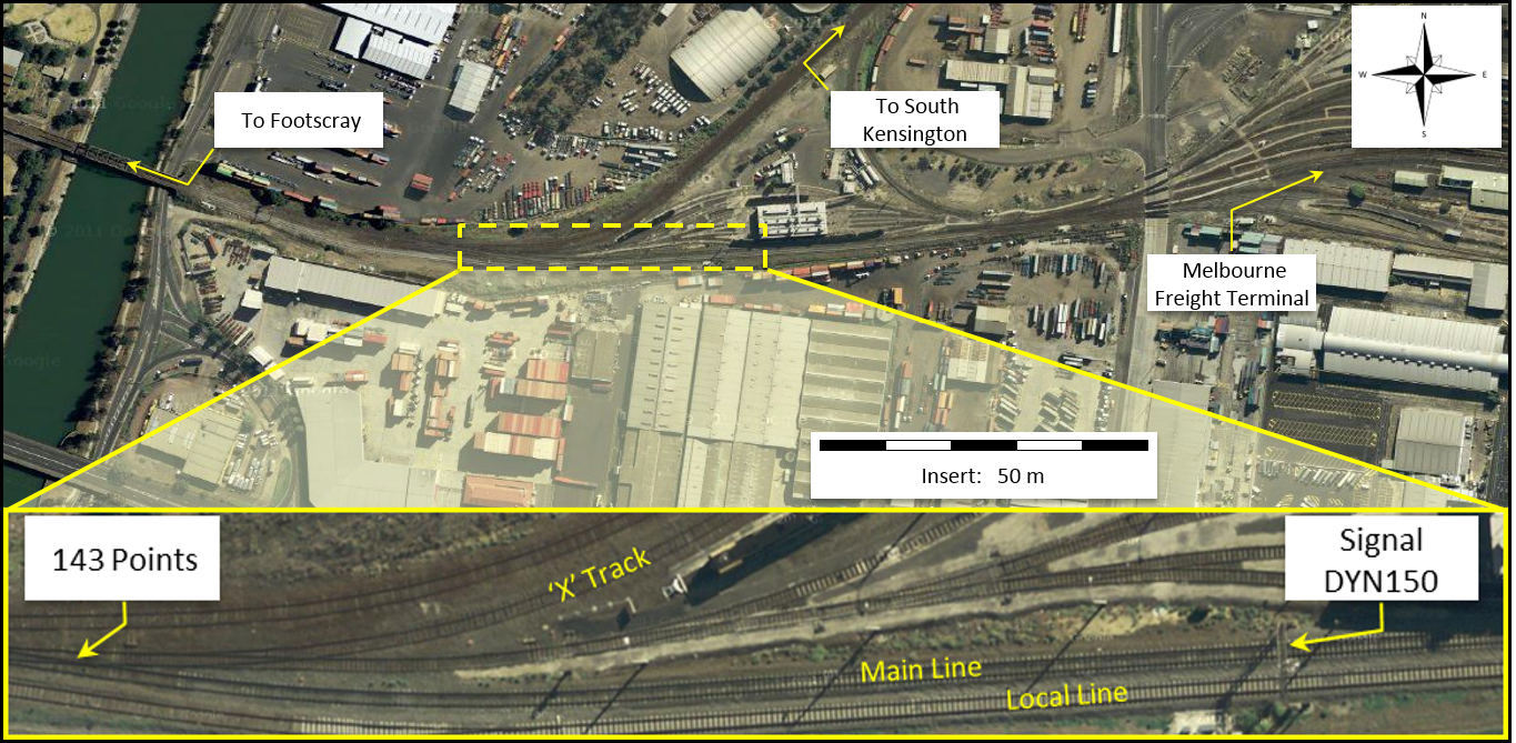 Figure 3: View of South Dynon Junction track layout including the main line, ‘X’ track and points 143